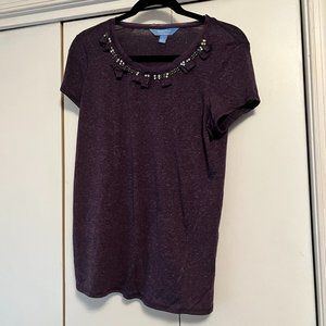 NWOT! Simply Vera Wang Embellished Neck T-Shirt - Purple  - Medium